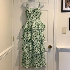 Women’s Green/White Floral Tiered Big Bow Cottagecore St. Patrick’s Day Dress S